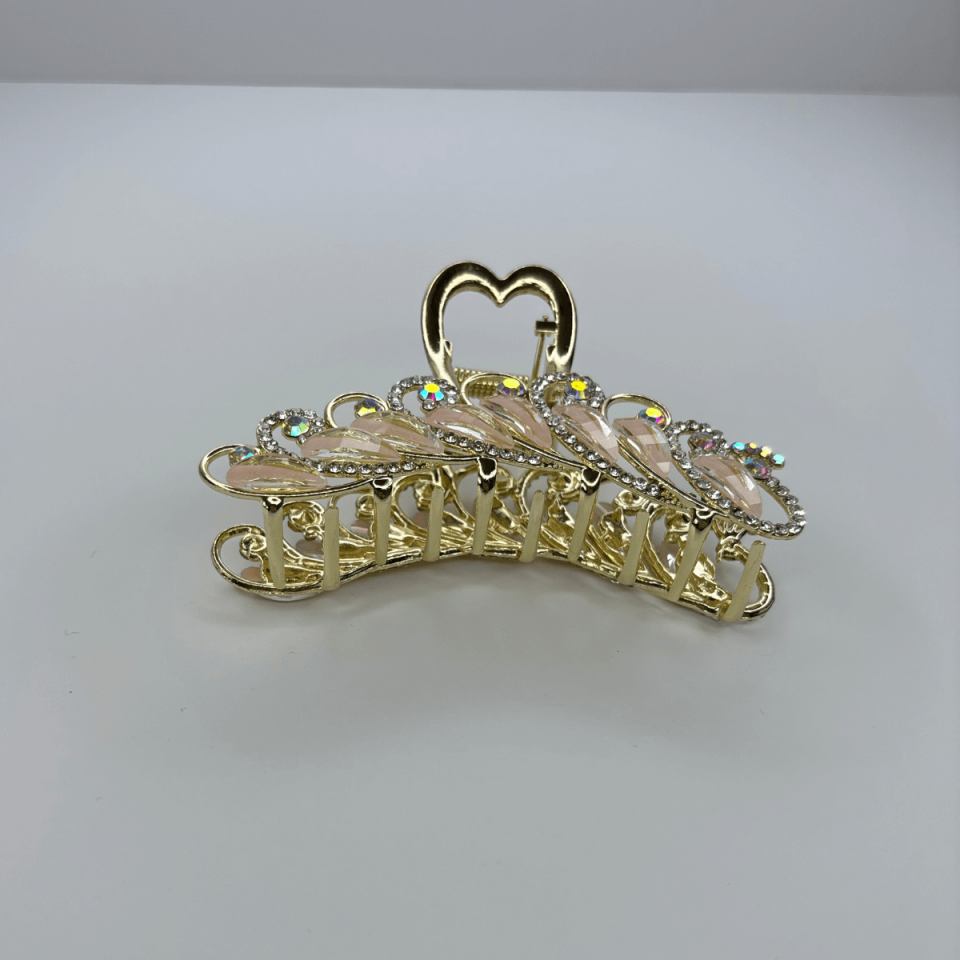 Açık Pembe Sedef Yansımalı Parlak Taşlı Gold Renkli Saç Tokası