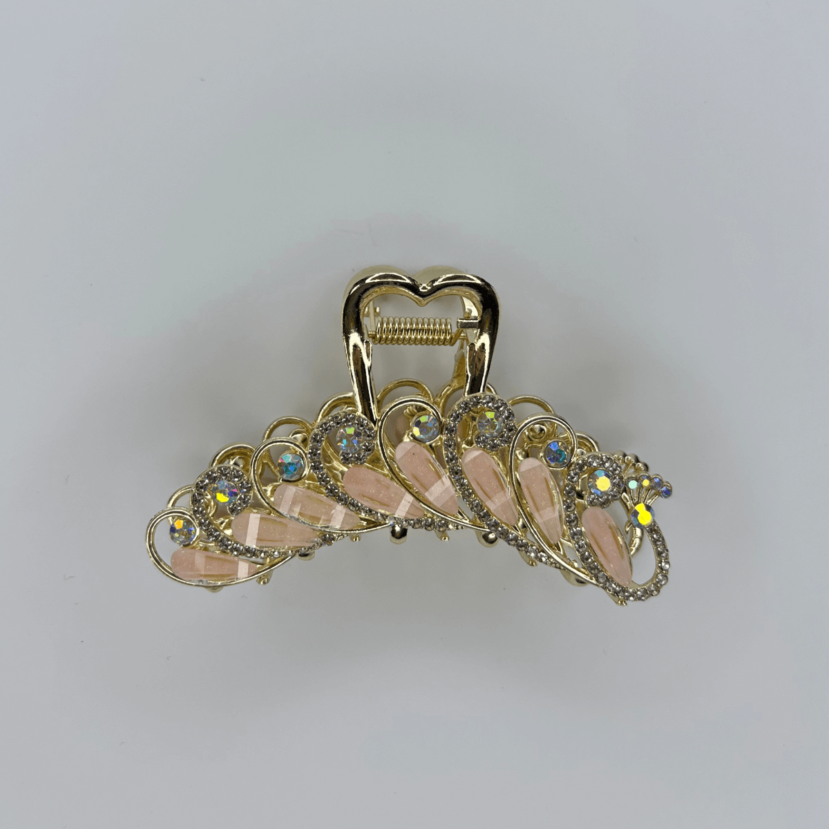 Açık Pembe Sedef Yansımalı Parlak Taşlı Gold Renkli Saç Tokası