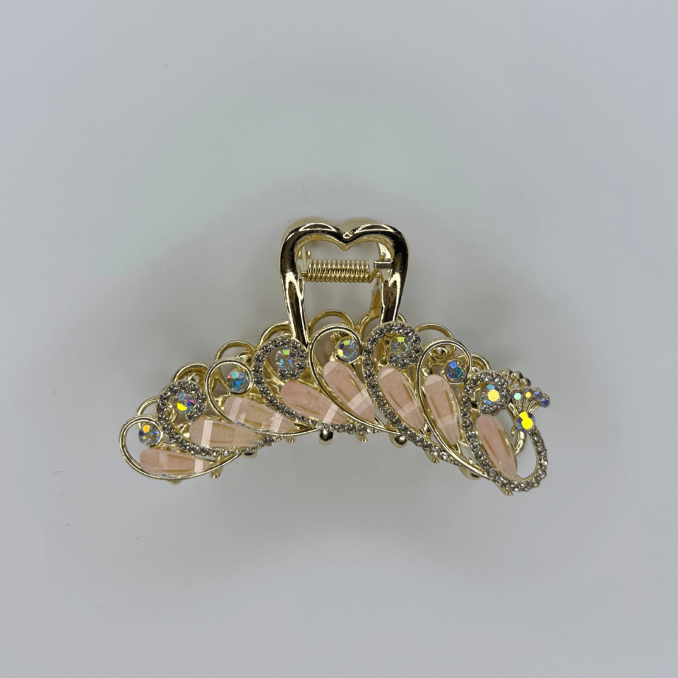 Açık Pembe Sedef Yansımalı Parlak Taşlı Gold Renkli Saç Tokası