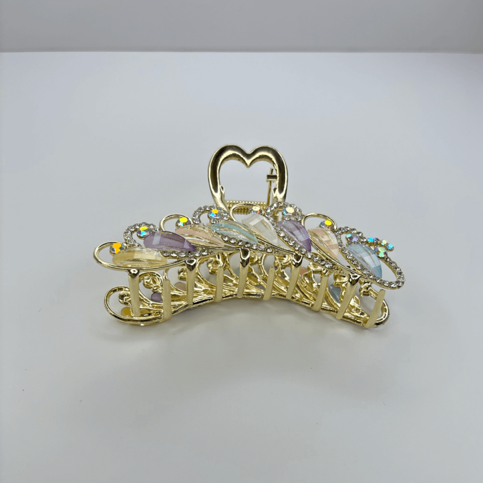 Renkli Pastel Tonlarda Sedef Yansımalı Parlak Taşlı Gold Renkli Saç Tokası