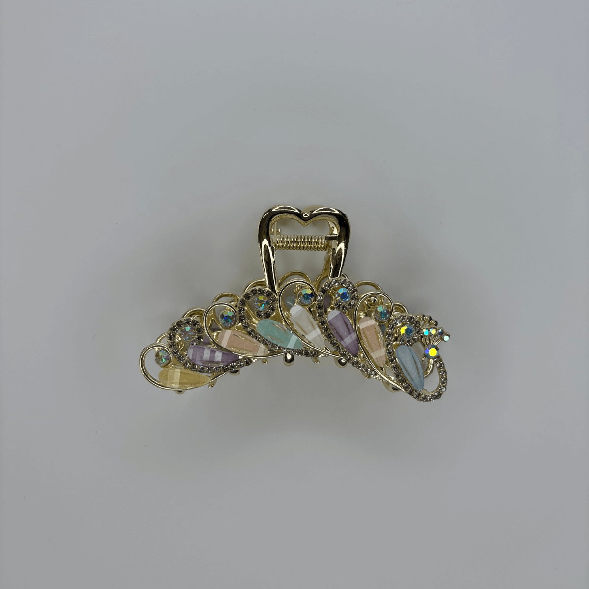 Renkli Pastel Tonlarda Sedef Yansımalı Parlak Taşlı Gold Renkli Saç Tokası