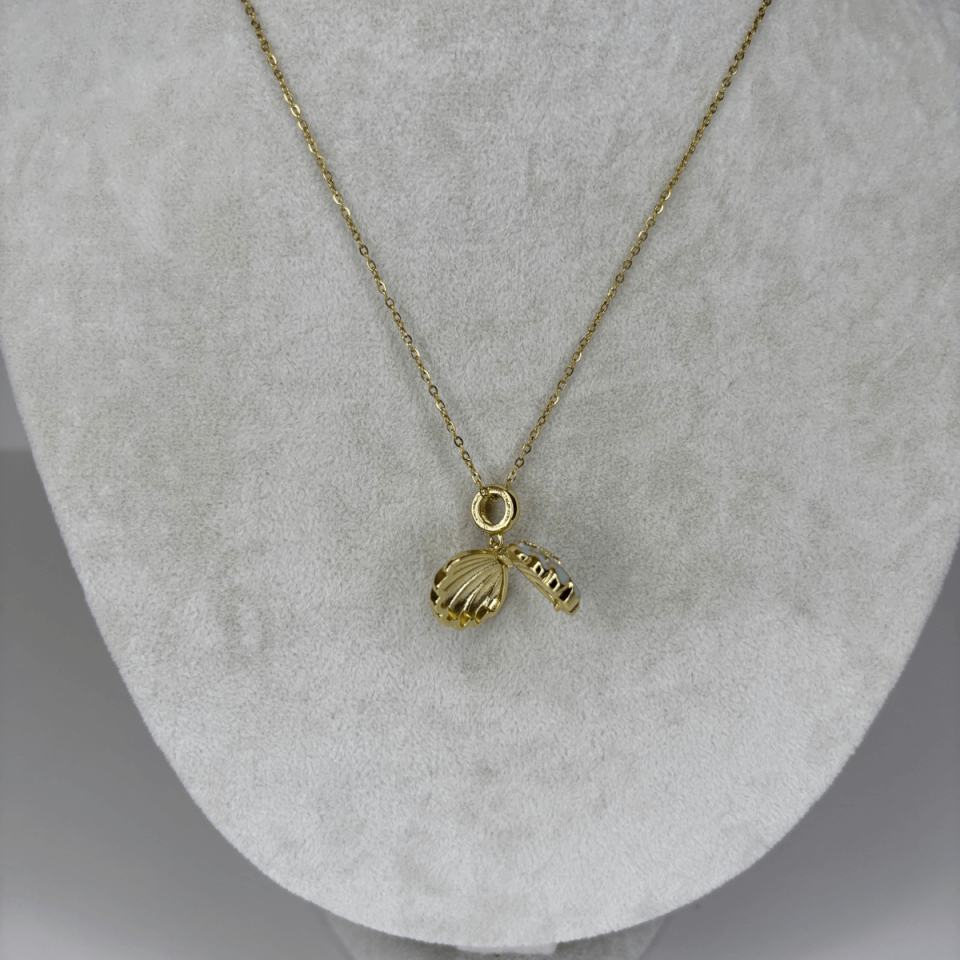 Açılır Kapanır Mavi Deniz Kabuklu ve Altın Yıldızlı Taşlı Gold Kolye