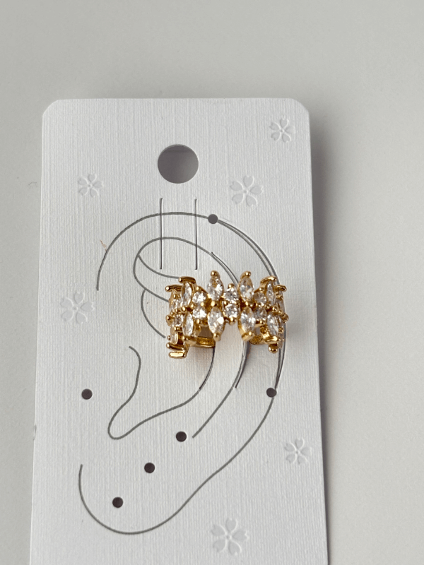 Oval ve Yuvarlak Parlak Taşlı Gold Earcuff