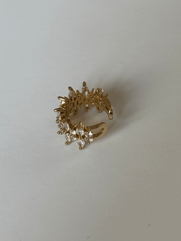 Oval ve Yuvarlak Parlak Taşlı Gold Earcuff