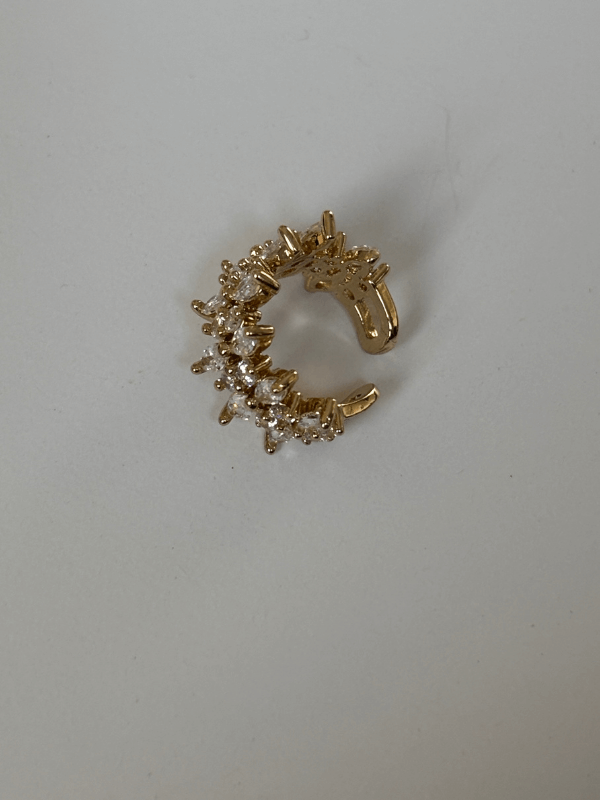 Oval ve Yuvarlak Parlak Taşlı Gold Earcuff