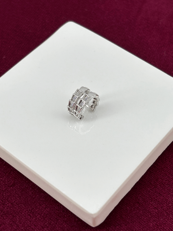 Çift Sıra Parlak Taşlı Ayarlanabilir Silver Earcuff