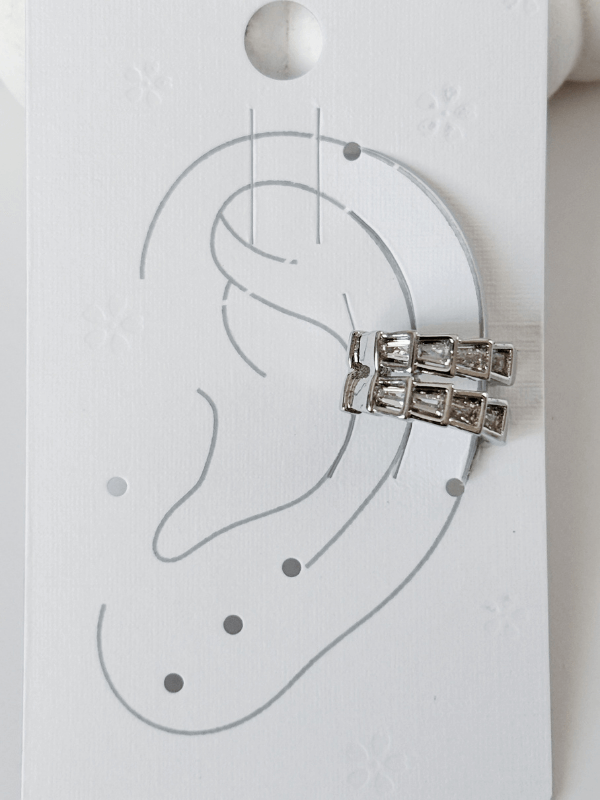 Çift Sıra Parlak Taşlı Ayarlanabilir Silver Earcuff