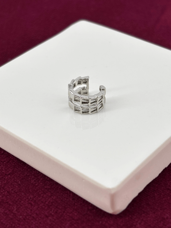 Çift Sıra Parlak Taşlı Ayarlanabilir Silver Earcuff