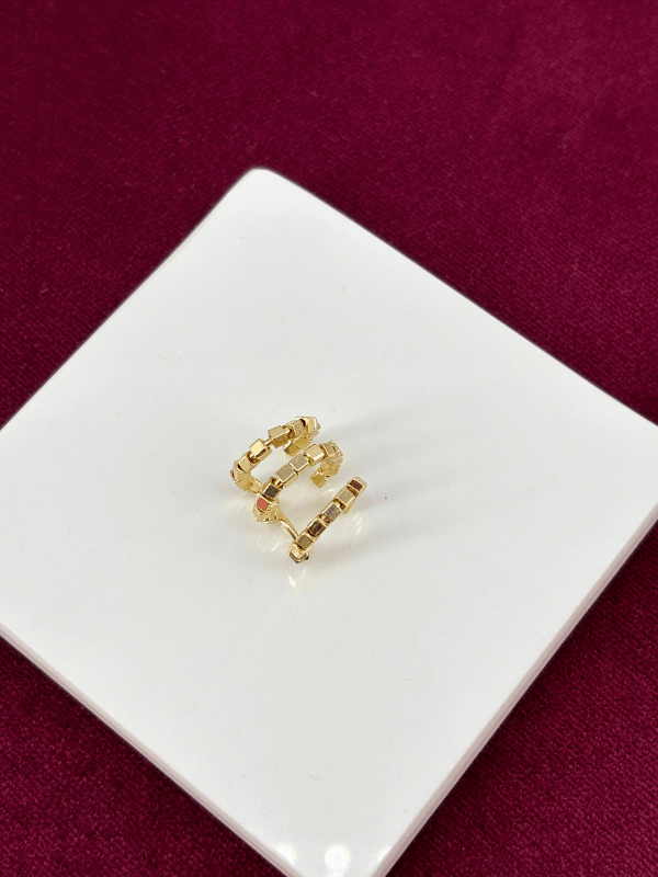 Üç Sıra Dönebilen Parlak Dikdörtgen Detaylı Ayarlanabilir Gold Earcuff