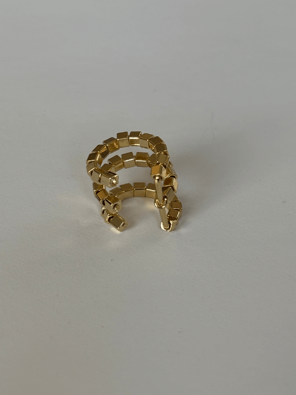 Üç Sıra Dönebilen Parlak Dikdörtgen Detaylı Ayarlanabilir Gold Earcuff