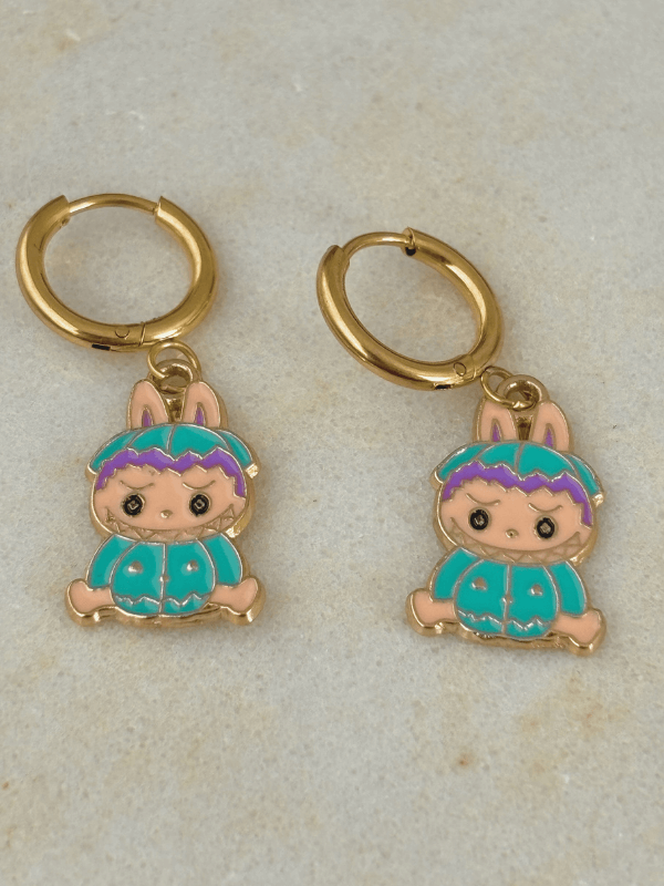 Mavi Renkli Labubu Gold Küpe