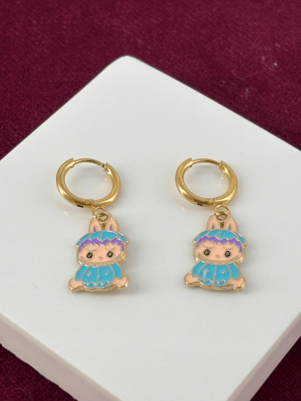 Mavi Renkli Labubu Gold Küpe