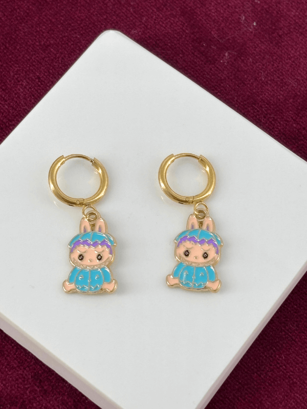 Mavi Renkli Labubu Gold Küpe