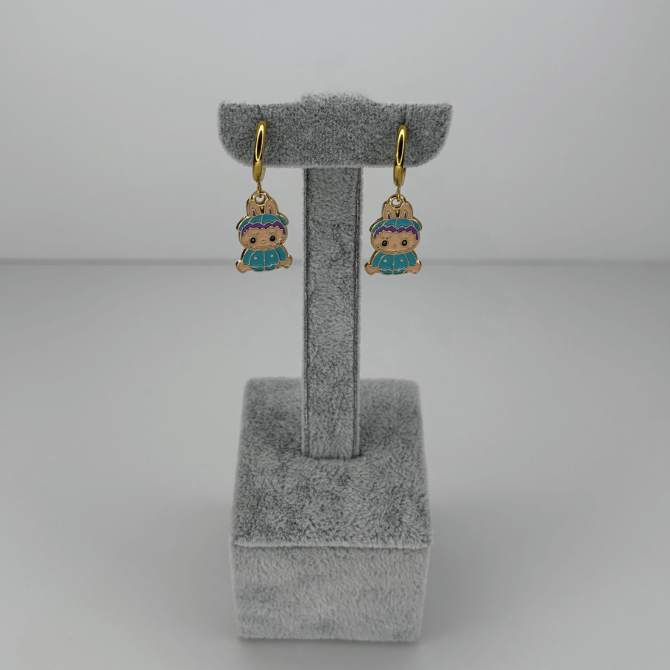 Mavi Renkli Labubu Gold Küpe