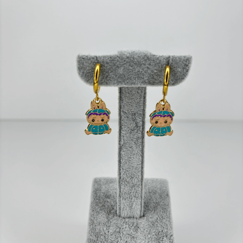 Mavi Renkli Labubu Gold Küpe