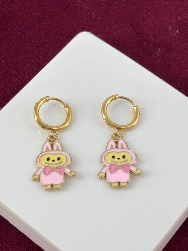 Pembe Renkli Labubu Gold Küpe