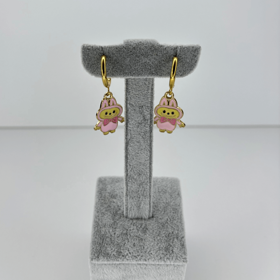 Pembe Renkli Labubu Gold Küpe