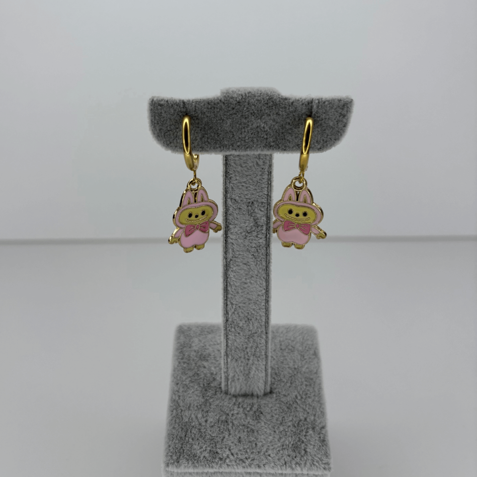 Pembe Renkli Labubu Gold Küpe