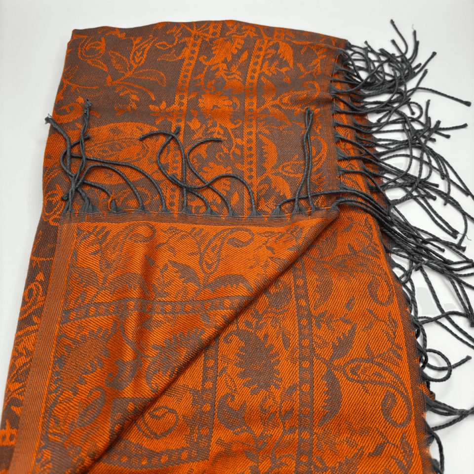 Turuncu-Gri Tonlarında Desenli İnce Şal