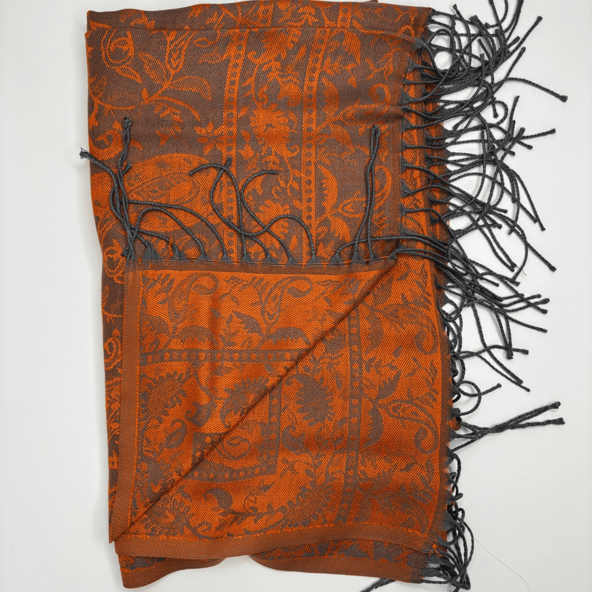 Turuncu-Gri Tonlarında Desenli İnce Şal