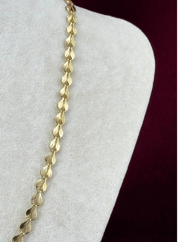 14 K Renginde Çift Sıra Yaprak Şekilli Gold Kolye