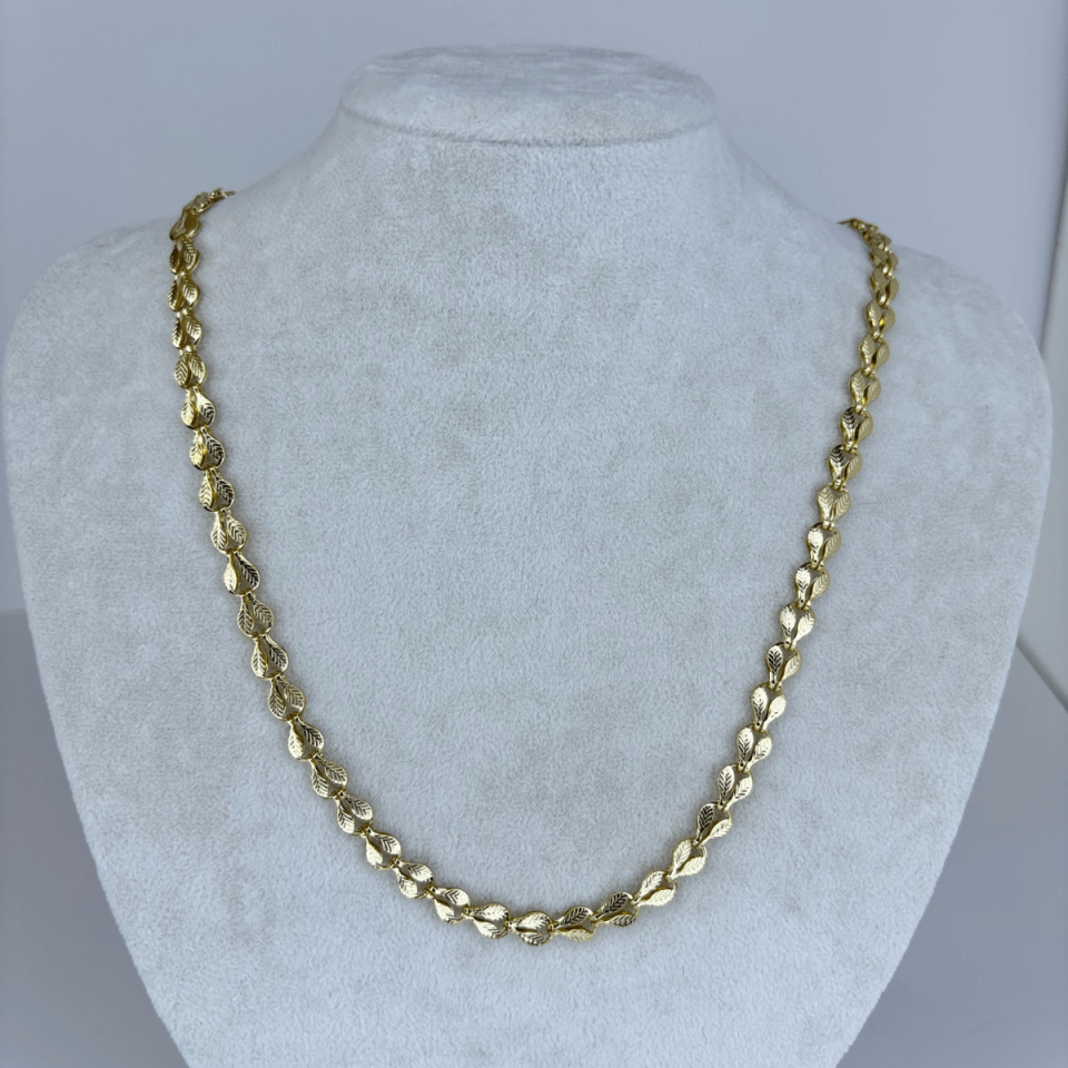 14 K Renginde Çift Sıra Yaprak Şekilli Gold Kolye