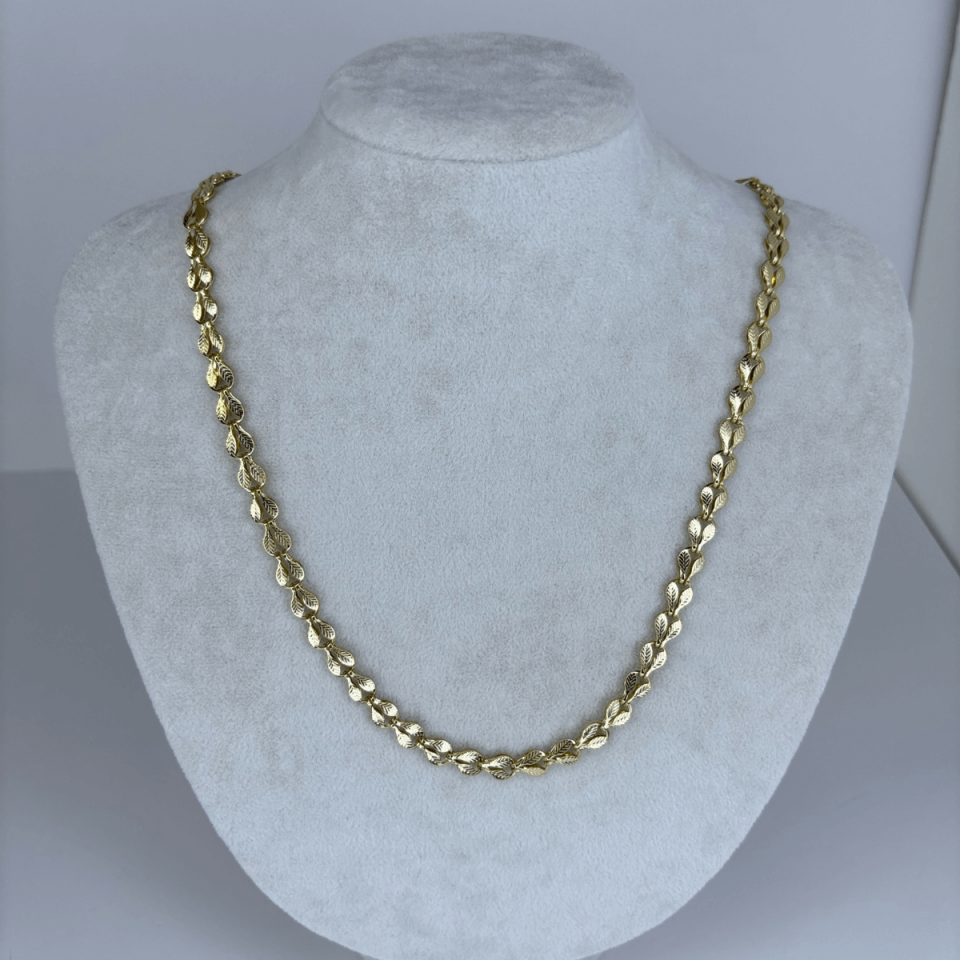 14 K Renginde Çift Sıra Yaprak Şekilli Gold Kolye