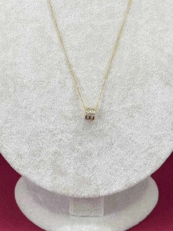 14 K Renginde Çift Sıra Taşlı Daire Şekilli Minimal Gold Kolye