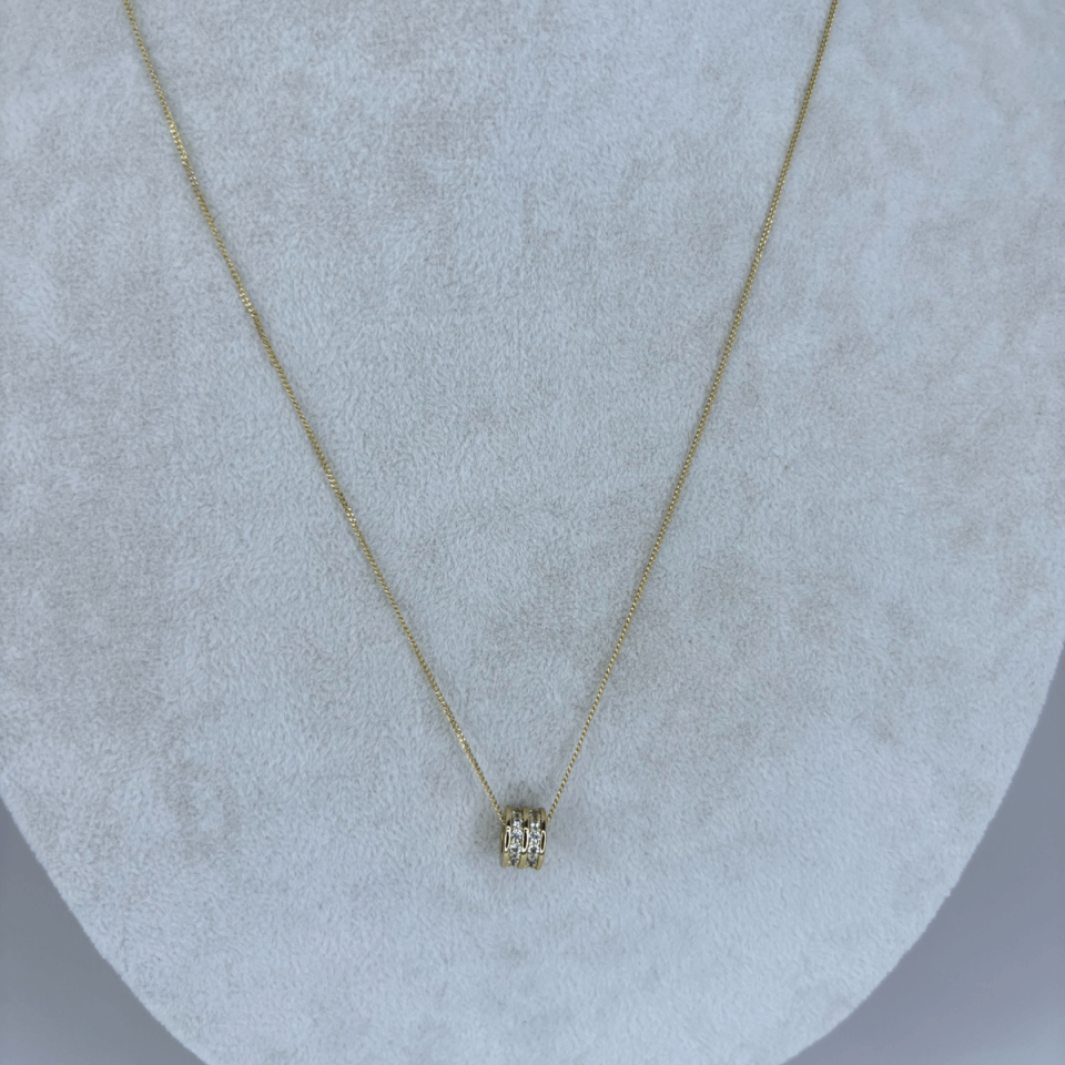 14 K Renginde Çift Sıra Taşlı Daire Şekilli Minimal Gold Kolye