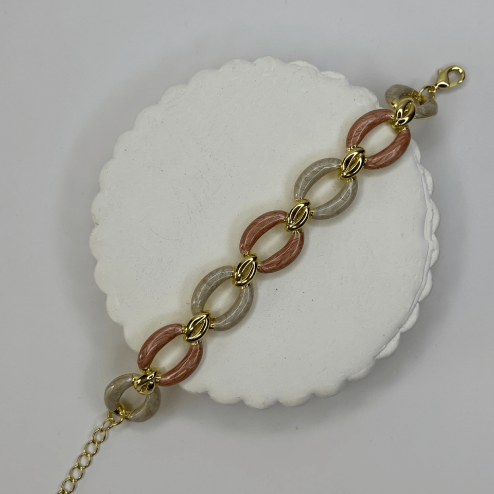 Pembe Beyaz Sedef Yansımalı Altın Detaylı Halka Şekilli Gold İthal Bileklik