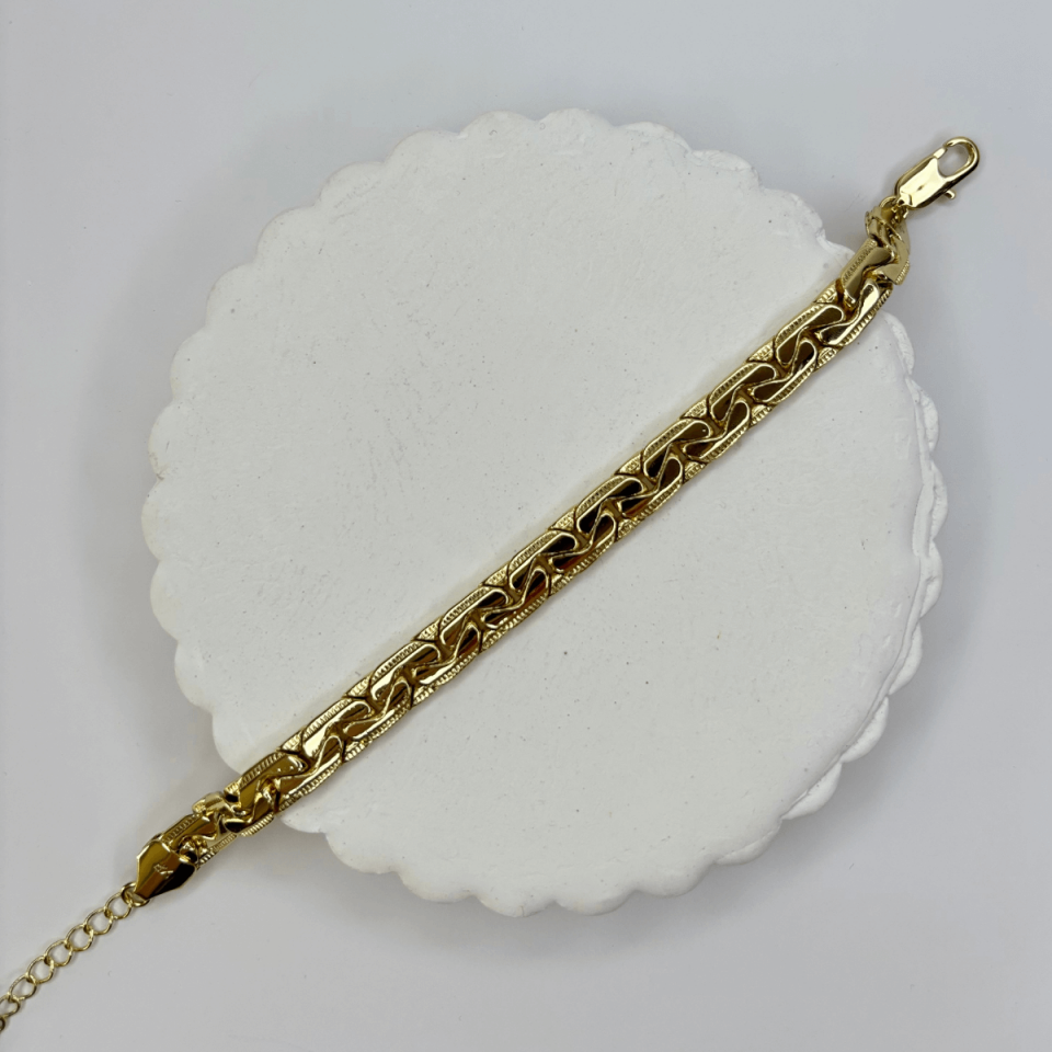 14 K Renginde Kalın Örgü Model Gold Bileklik