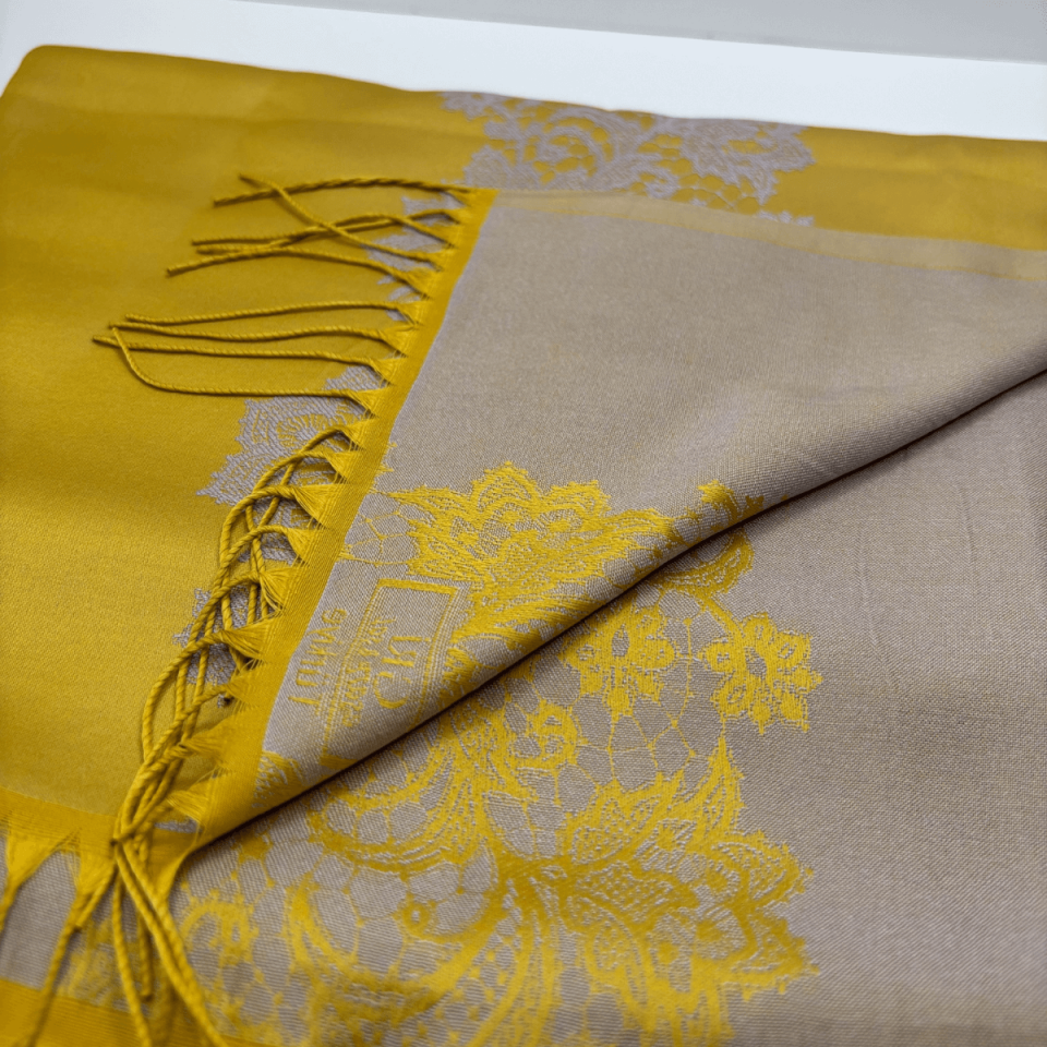 Sarı-Gri Tonlarında Desenli İnce Şal