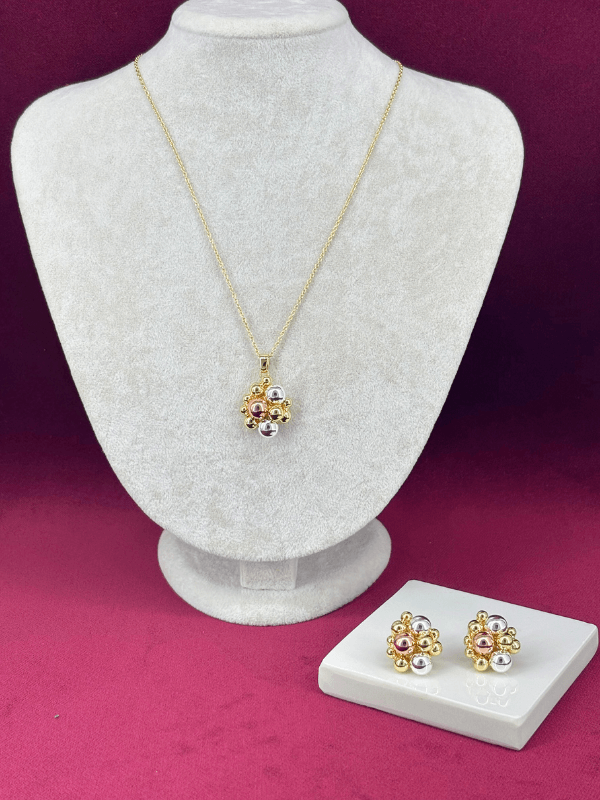 Üç Renkli Topçuk Şekilli Gold Set