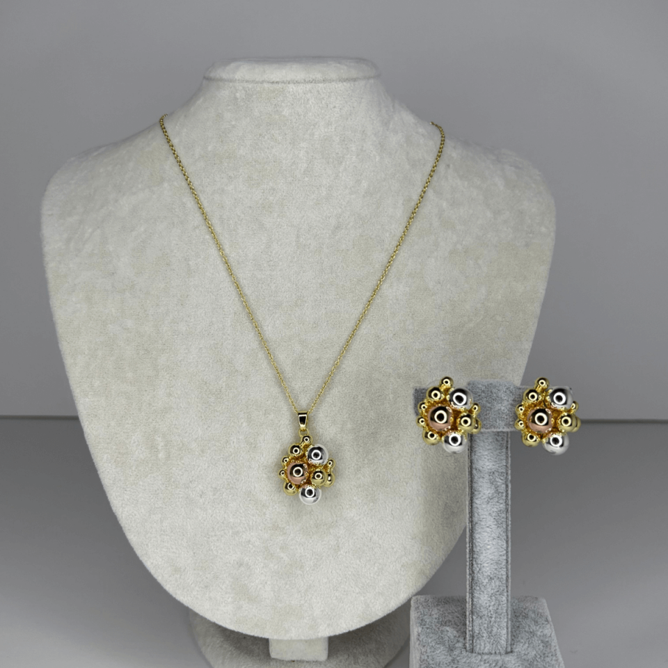 Üç Renkli Topçuk Şekilli Gold Set