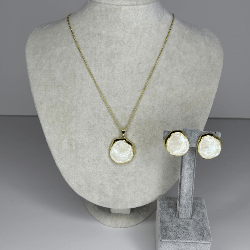 Beyaz Sedef Yansımalı Gold Renkli Set