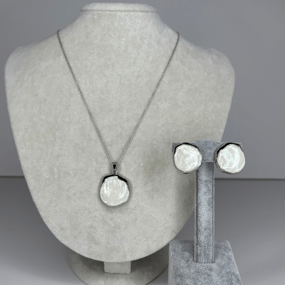 Beyaz Sedef Yansımalı Silver Renkli Set
