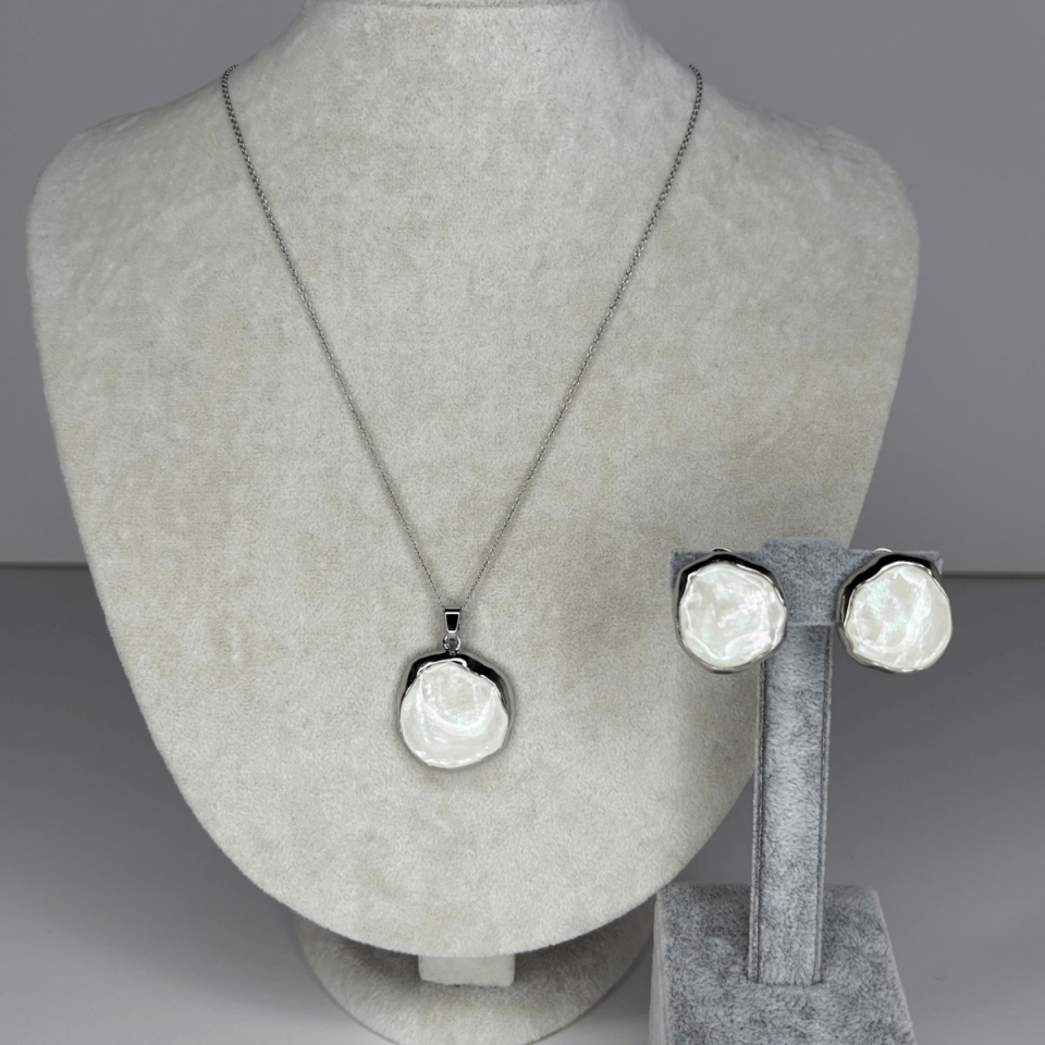 Beyaz Sedef Yansımalı Silver Renkli Set