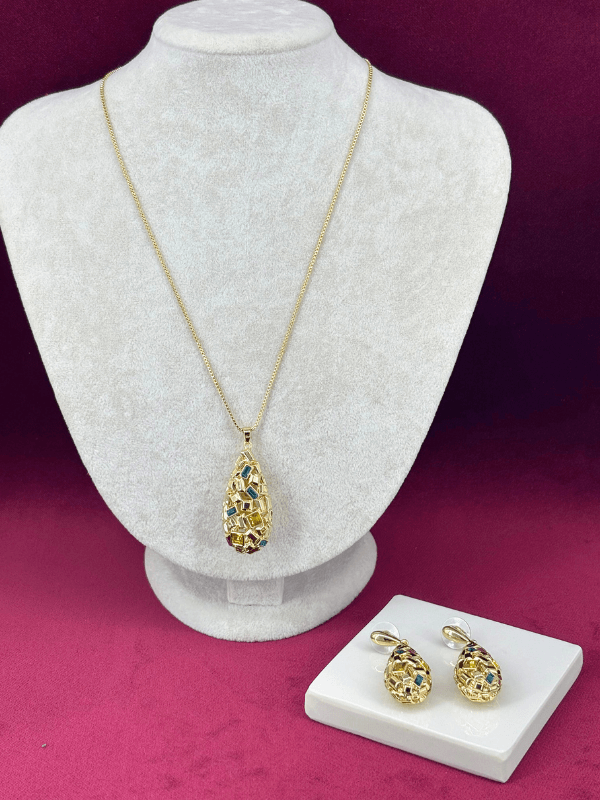 Damla ve Dikdörtgen Şekilli Mavi ve Altın Renkli Set