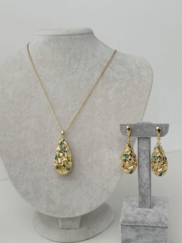 Damla ve Dikdörtgen Şekilli Mavi ve Altın Renkli Set