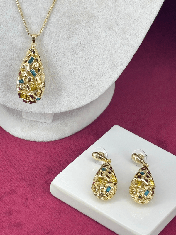 Damla ve Dikdörtgen Şekilli Mavi ve Altın Renkli Set