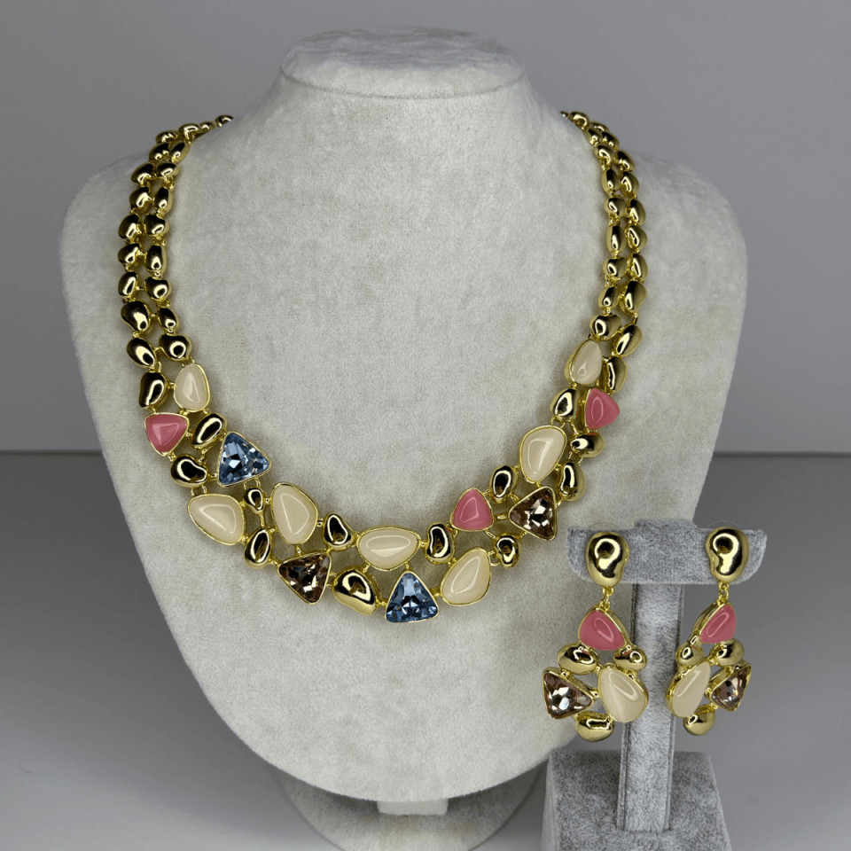 Rengarenk Parlak Geometrik Şekilli Gold Kalın Set