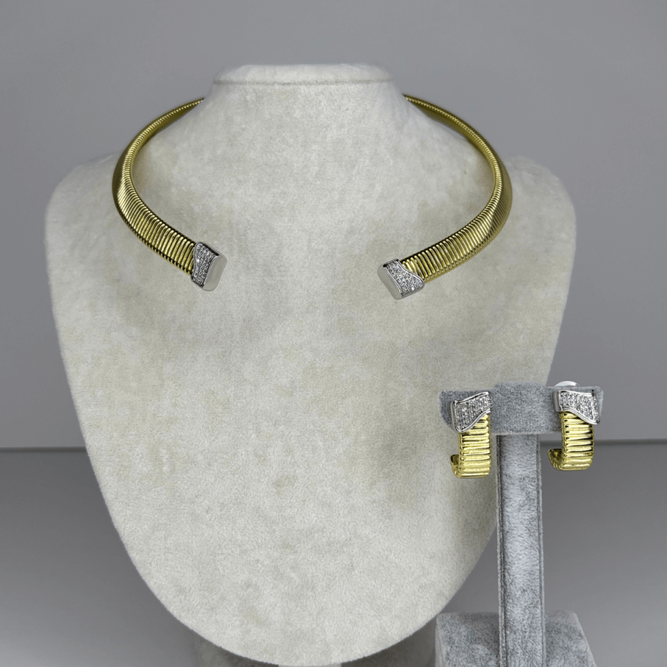 Çift Renkli Çizgili ve Taşlı Set