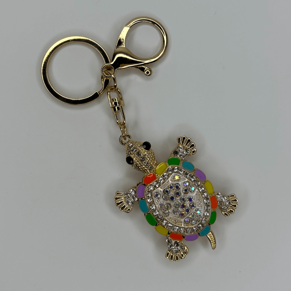 Parlak Renkli ve Taşlı Kaplumbağa Figürlü Çanta Aksesuarı