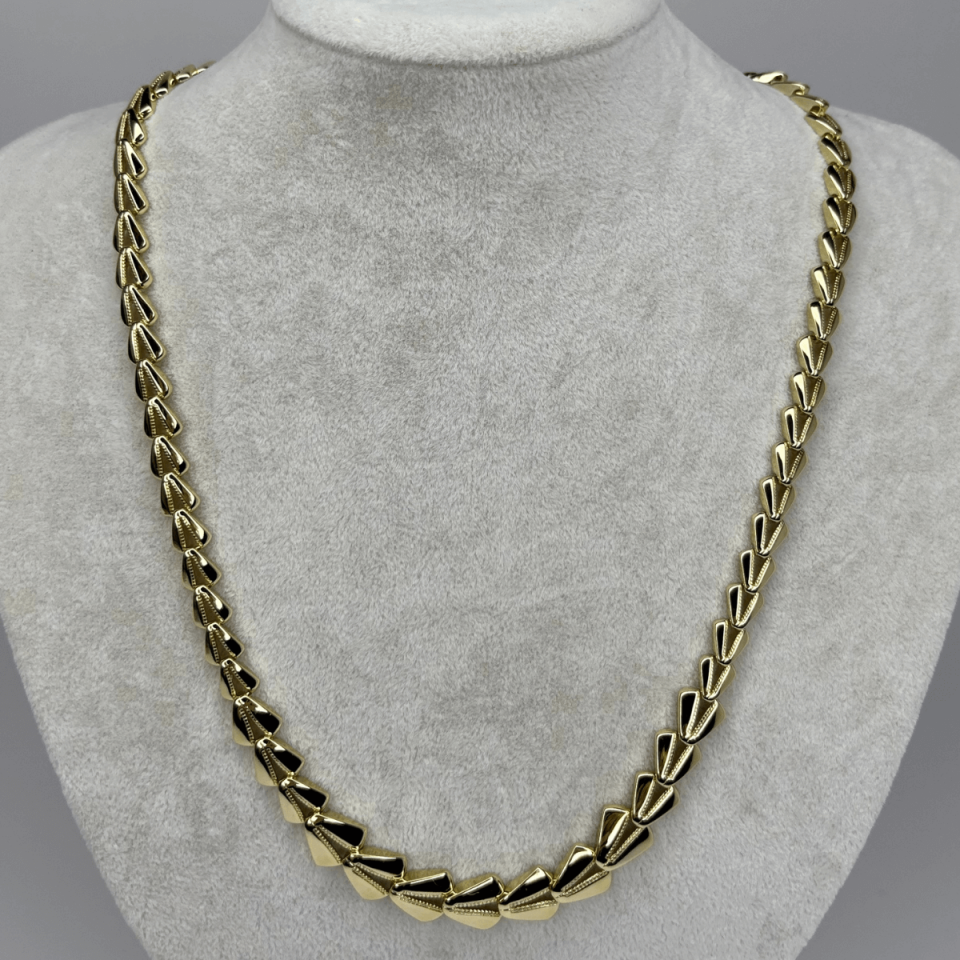 14 K Renginde Küçükten Büyüğe V Şekilli Gold Kolye 50 cm