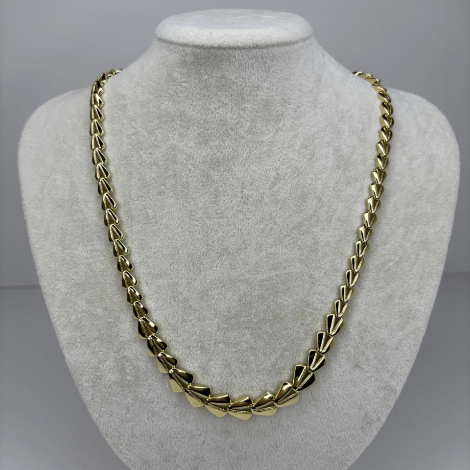 14 K Renginde Küçükten Büyüğe V Şekilli Gold Kolye 50 cm