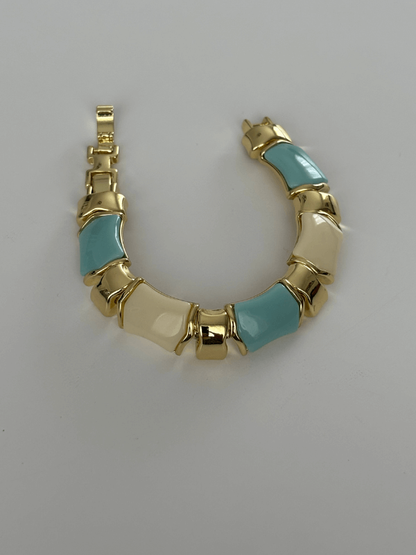 Mavi ve Krem Renkli Altın Detaylı Kemikli Bileklik