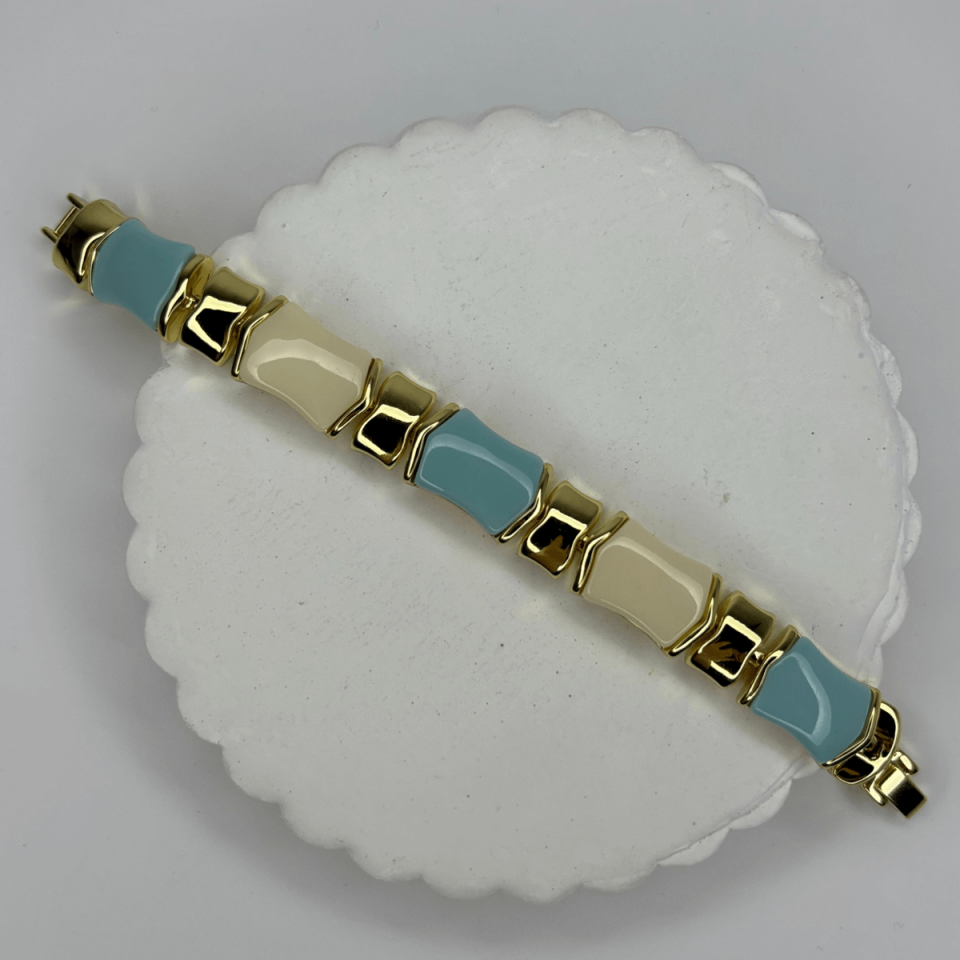 Mavi ve Krem Renkli Altın Detaylı Kemikli Bileklik