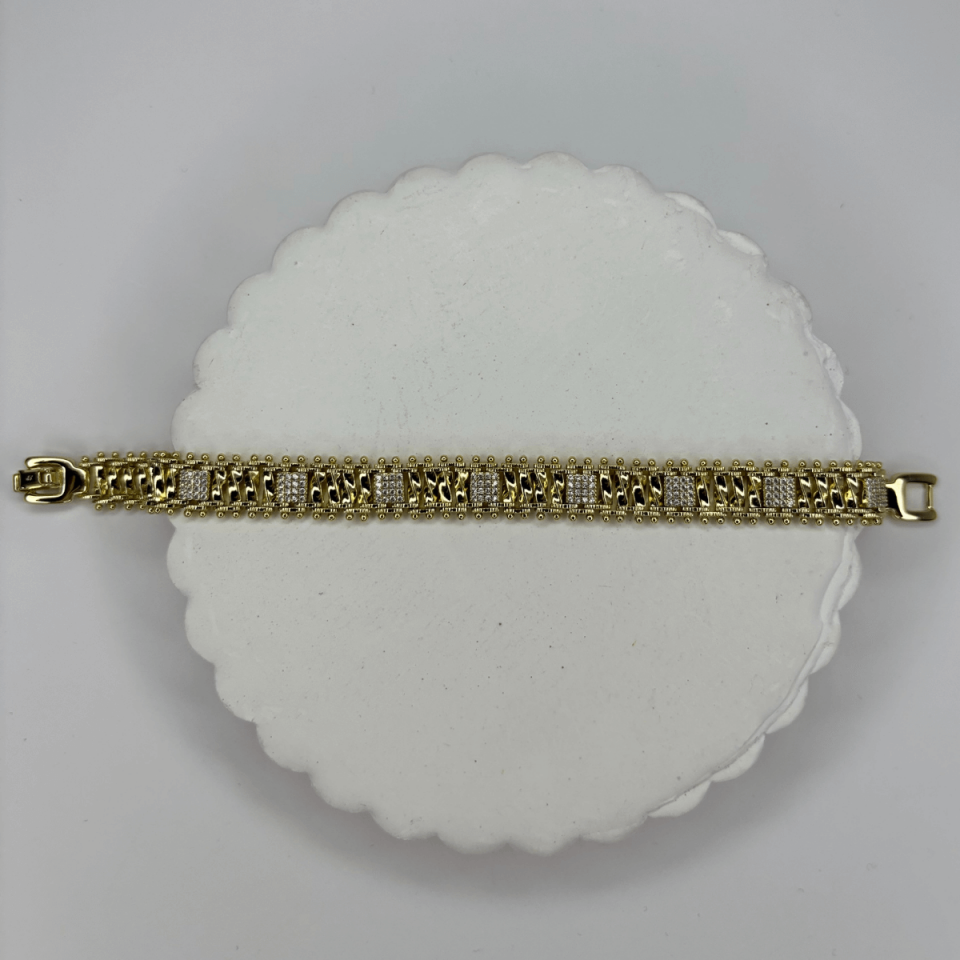 Silver Kare Taşlı Gold Örme Model Bileklik