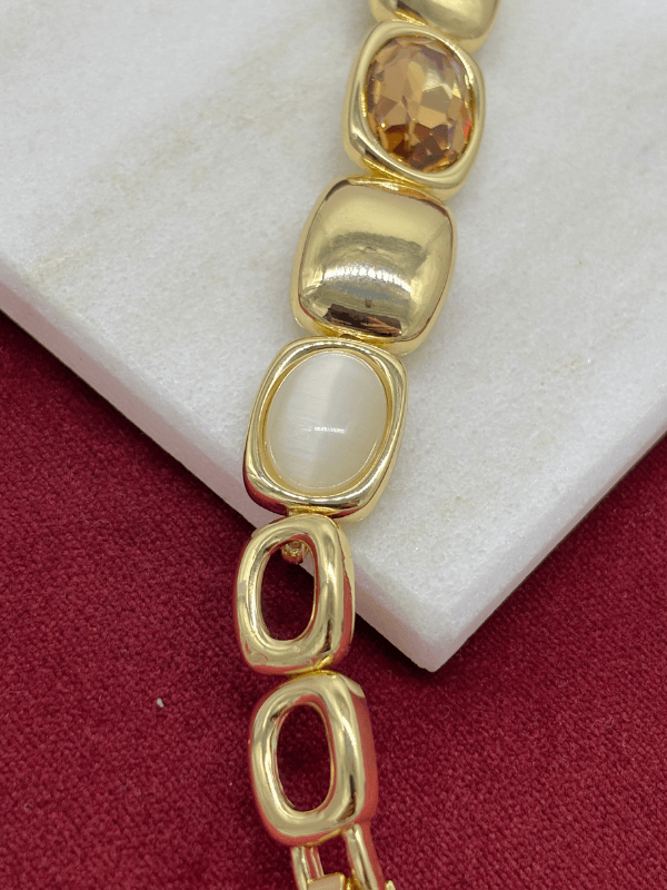 Toprak Tonlarında Parlak Dikdörtgen Şekilli Gold Bileklik