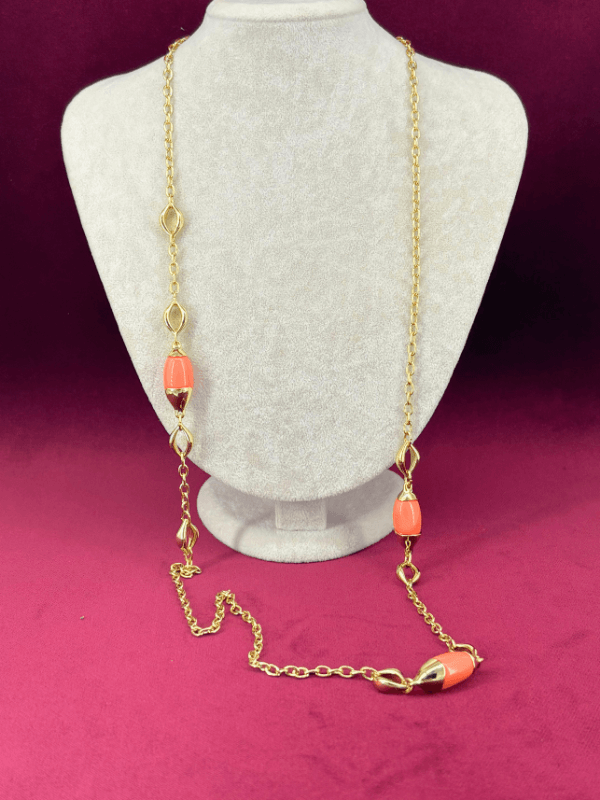 Turuncu Tonlarında Parlak Uzun Zincirli Gold Kolye